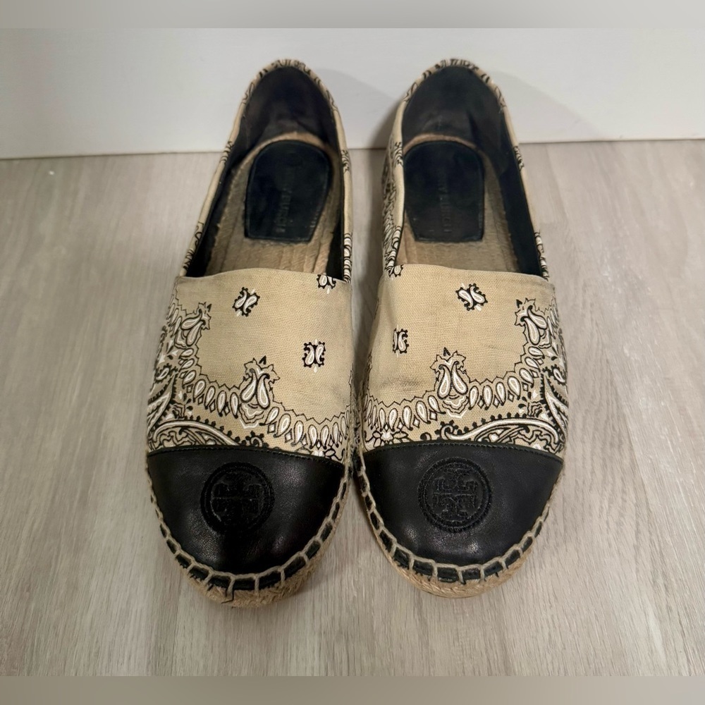 Tory Burch Espadrilky Color Block Flat Espadrille White/Black Size 7.5